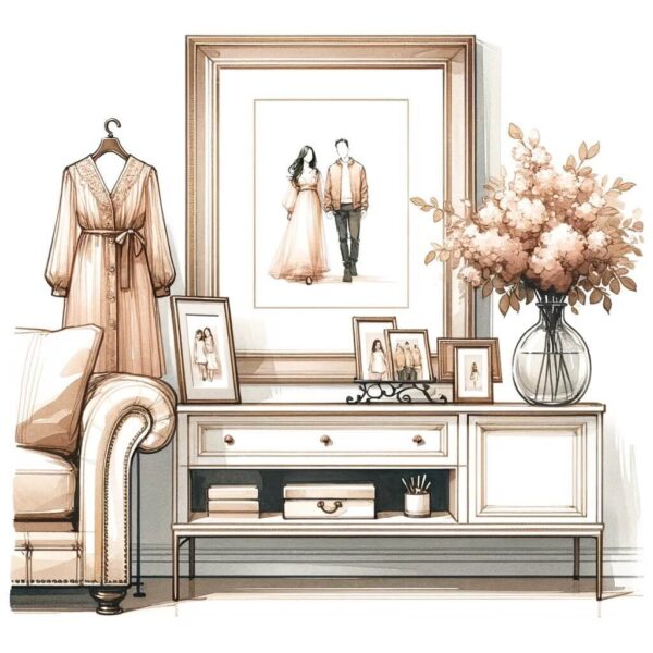 Elegant Watercolor Home Decor With Framed Photos And Soft Tones