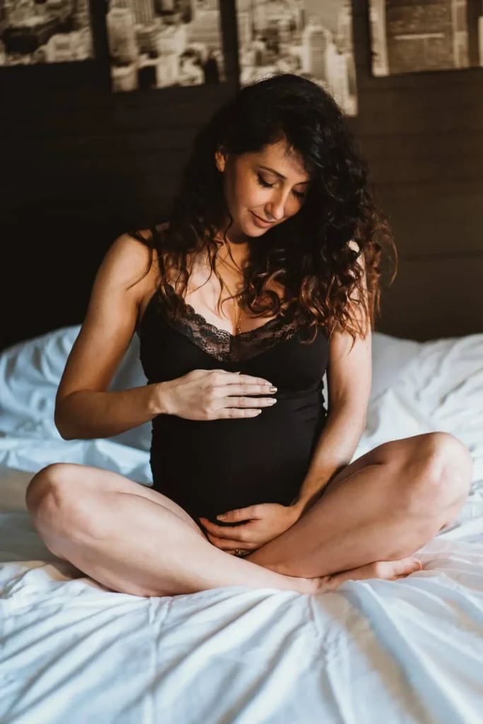 Pregnancy Photo Shoot At Home On The Bed