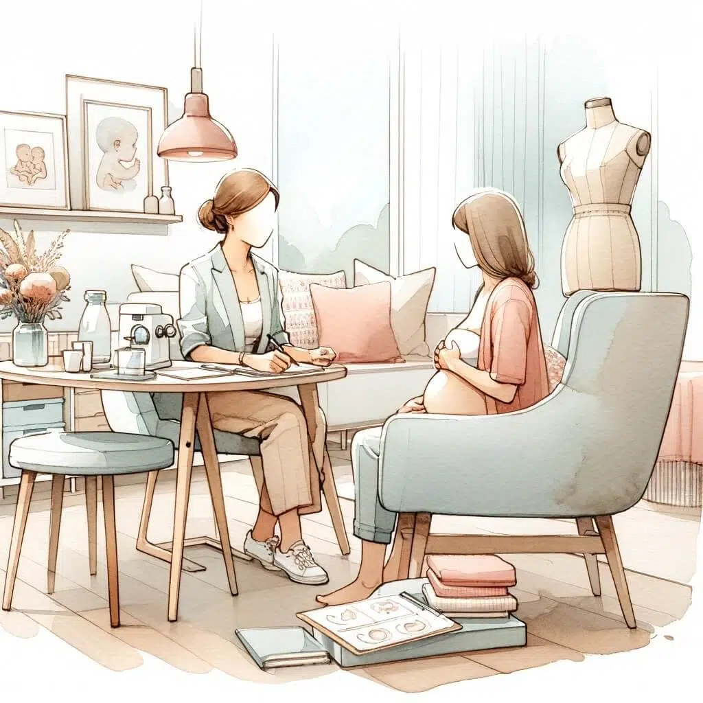 Watercolor Sketch Of A Breastfeeding Consultation In A Cozy Setting