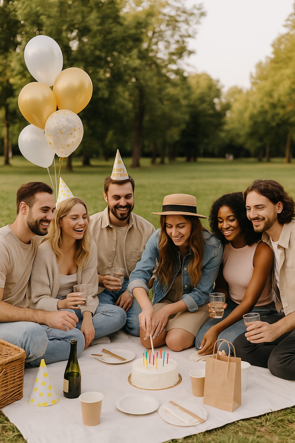 Picnic birthday surprise in a Barcelona park
