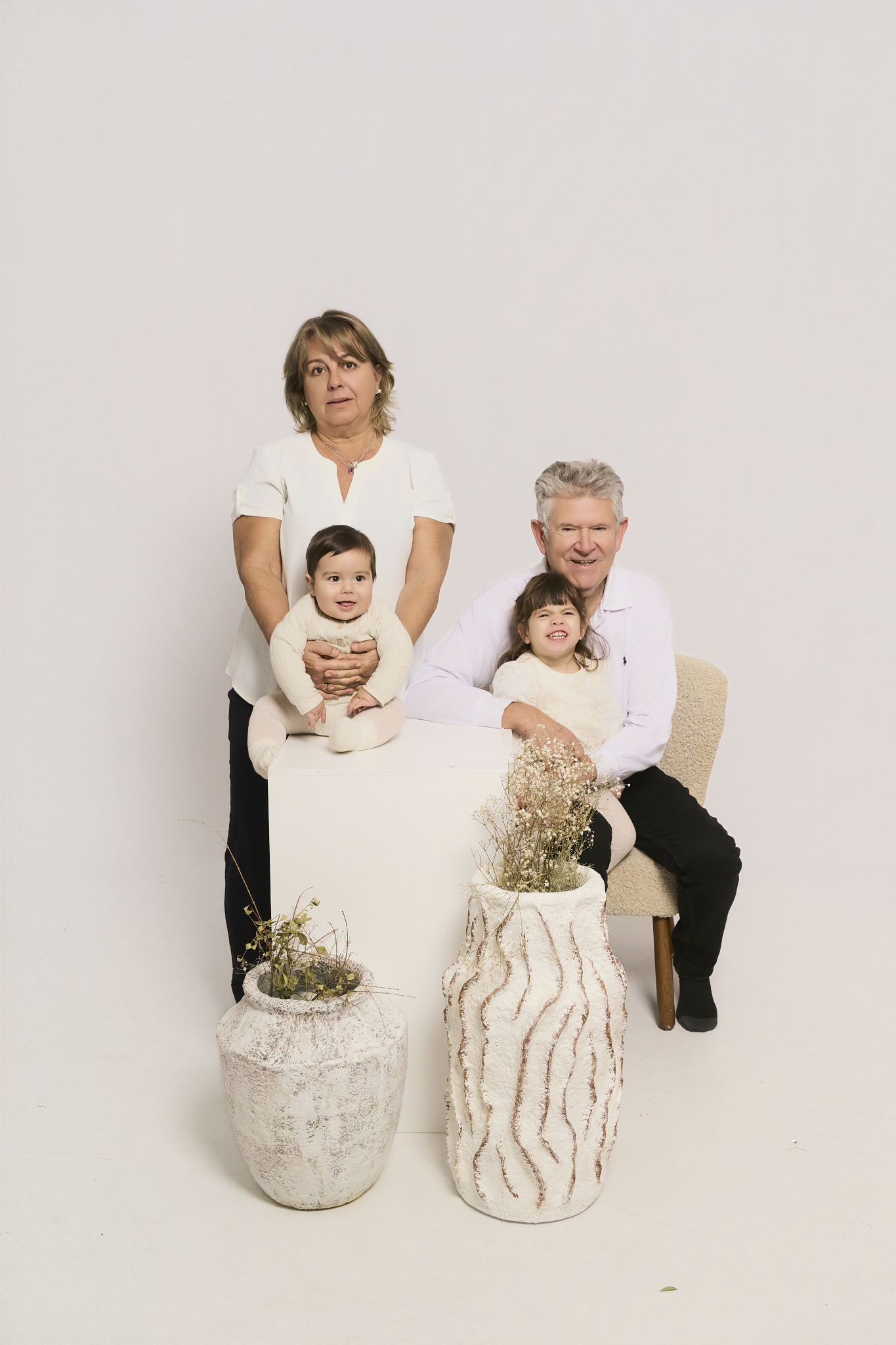 grandparents baby girl white elegant family photos