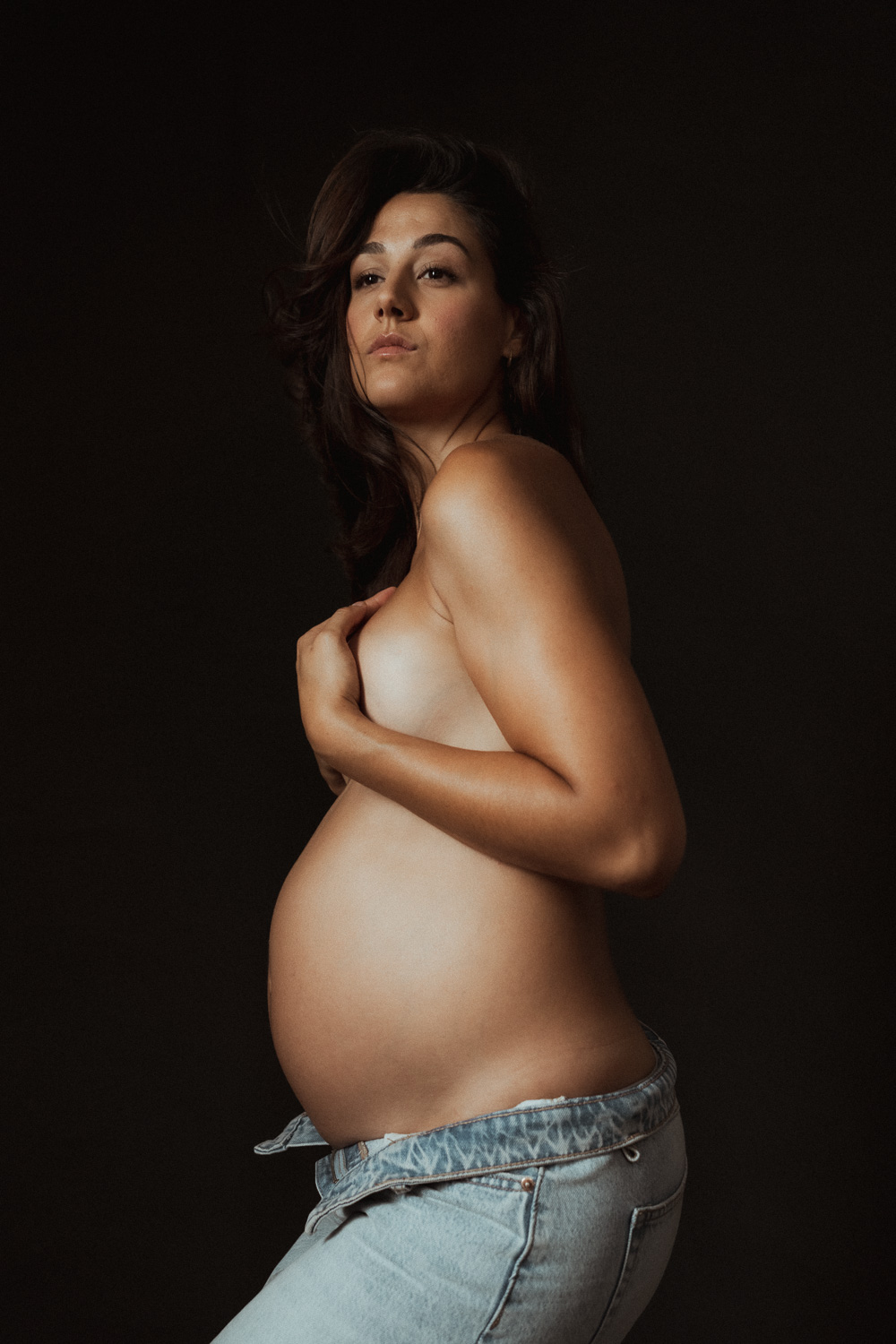 falda vaquera ropa fotos premama perfil barriga embarazada estudio
