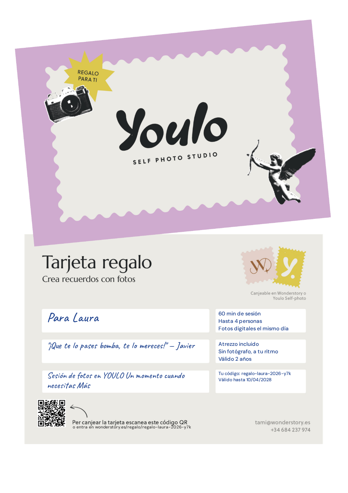 Certificado regalo YOULO — ejemplo personalizado