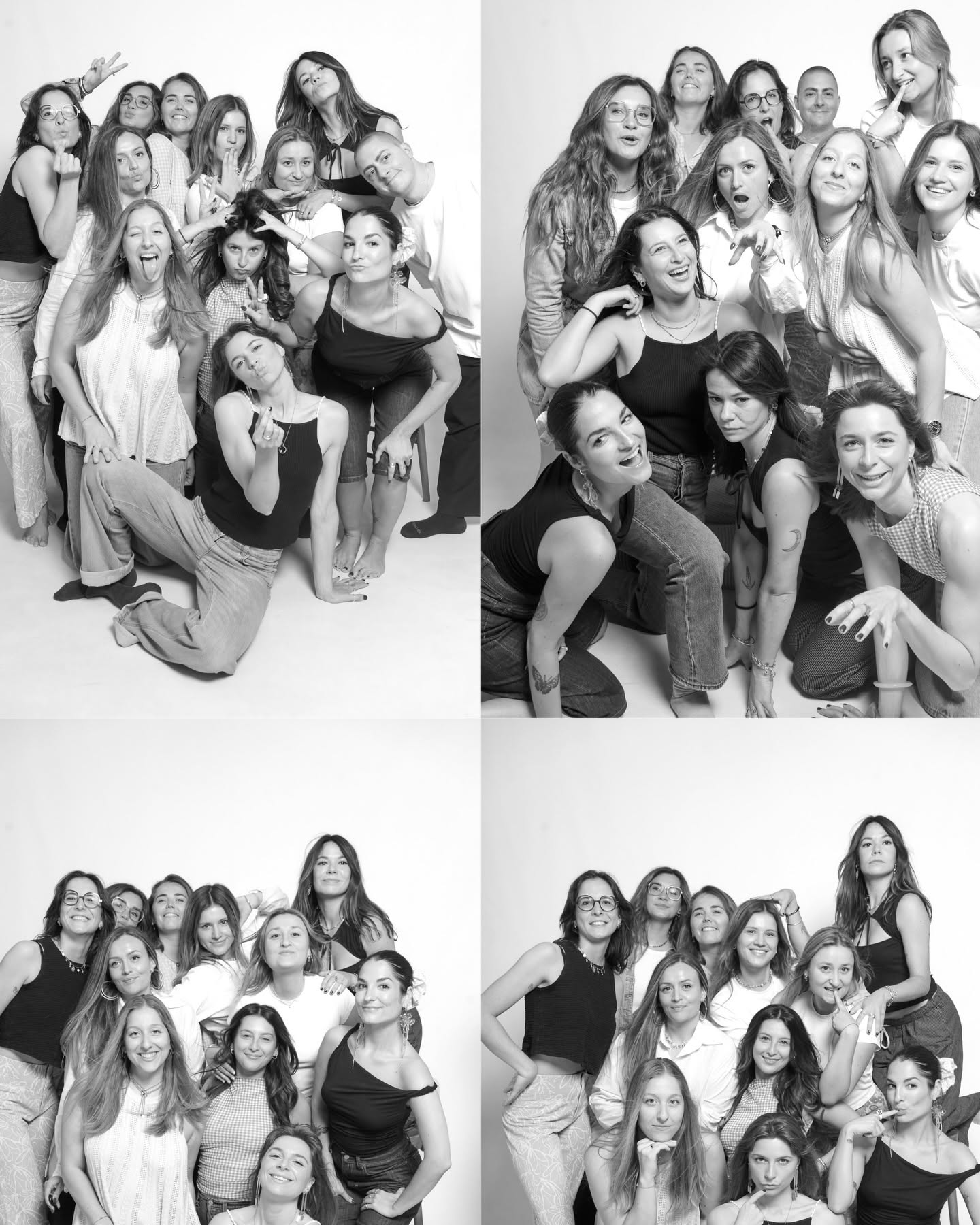 Collage de un grupo de amigas en su taller fotográfico de despedida de soltera en Barcelona